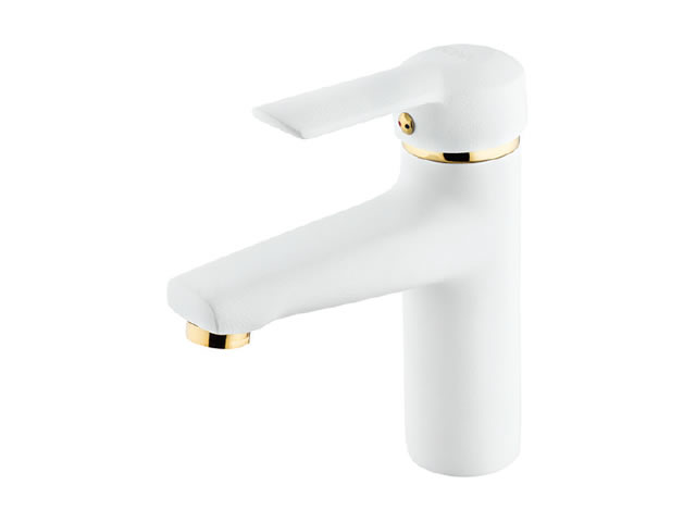 Basin Mixer (Matte White - Gold)