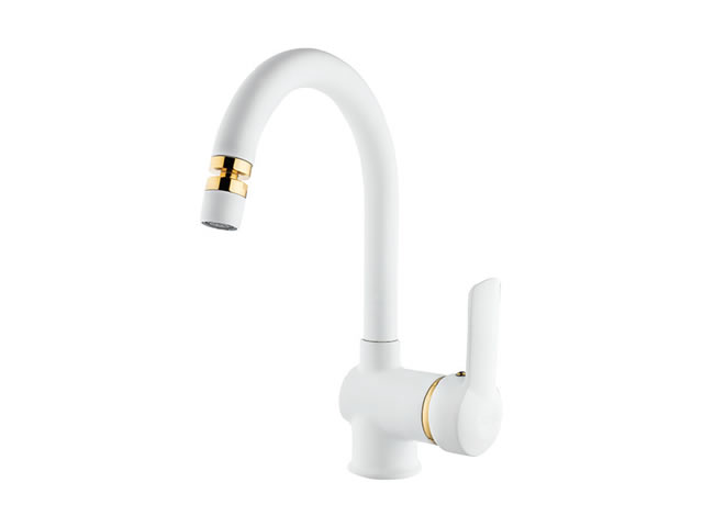 Basin Mixer (Matte White - Gold)